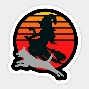 Witch and Malinois Riding Broom on Halloween Sticker